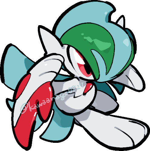 kawaanago, gallade, mega gallade, nintendo, pokemon, commentary request, lowres, chibi, chibi only, full body, gen 4 pokemon, mega pokemon, pink eyes, pokemon (creature), pokemon focus, solo, transparent background, twitter username