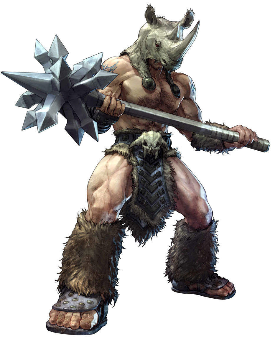 rock (soulcalibur), soul calibur, soulcalibur, soulcalibur iv, 1boy, huge weapon, male focus, polearm, solo, weapon