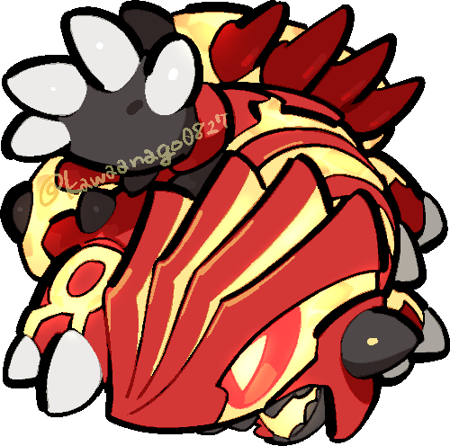 kawaanago, groudon, primal groudon, nintendo, pokemon, commentary request, lowres, animal focus, black teeth, chibi, chibi only, claws, colored teeth, full body, gen 3 pokemon, legendary pokemon, no humans, open mouth, orange eyes, pokemon (creature), pokemon focus, sharp teeth, solo, teeth, transparent background, twitter username, yellow pupils