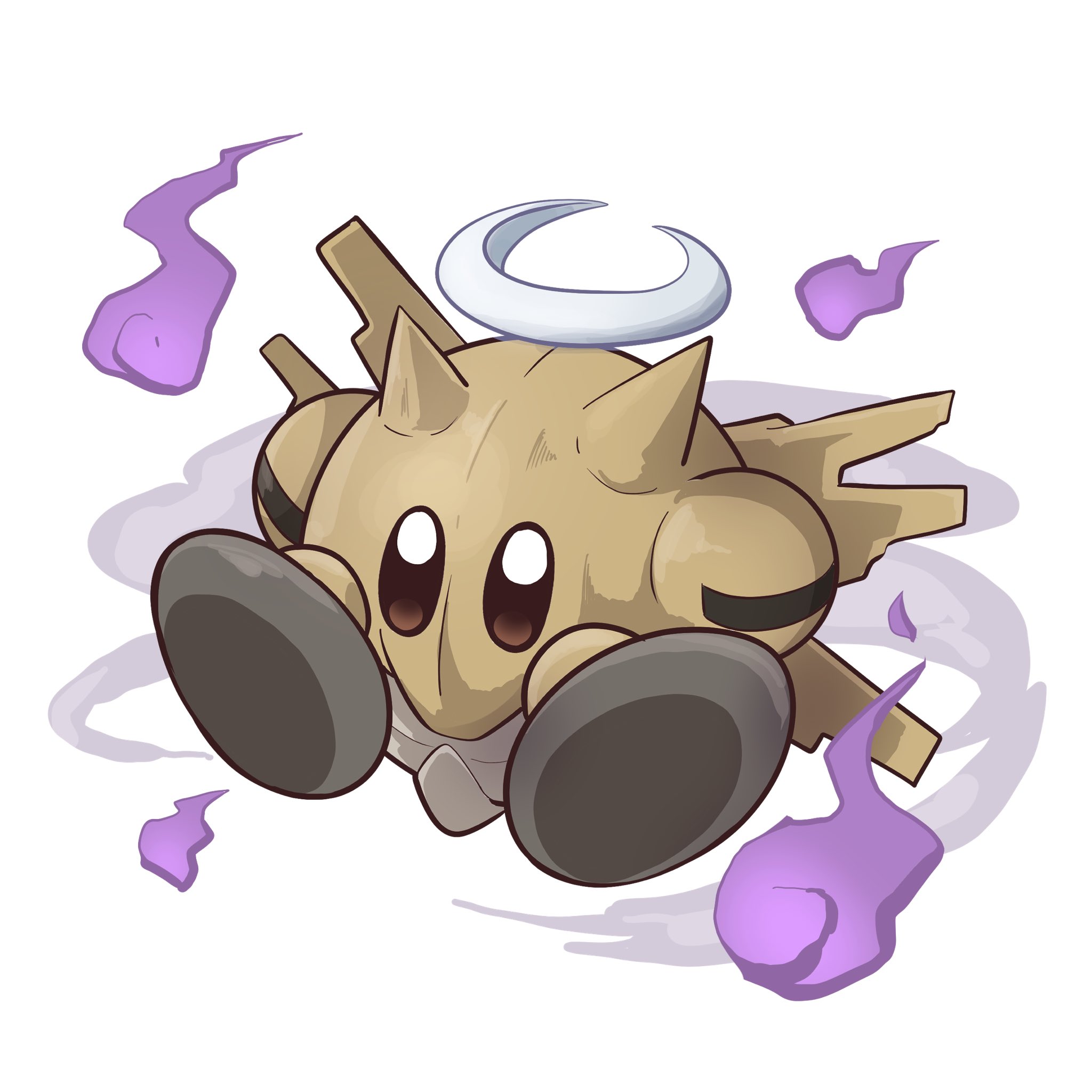 poyo party, kirby, shedinja, kirby (series), nintendo, pokemon, highres, brown eyes, copy ability, floating, full body, gen 3 pokemon, halo, hitodama, horns, no humans, solo, white background