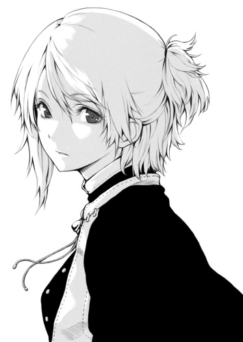 tokunou shoutarou, original, lowres, 1girl, female focus, greyscale, monochrome, solo