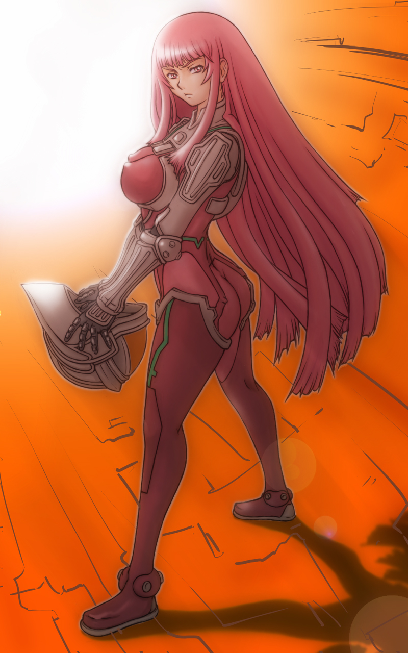 acid (acid-field), acid (artist), ken marinaris, zone of the enders, zone of the enders 2, bad id, bad pixiv id, highres, 00s, 1girl, ashido, ass, bodysuit, breasts, covered erect nipples, female focus, helmet, large breasts, long hair, red eyes, red hair, solo, very long hair