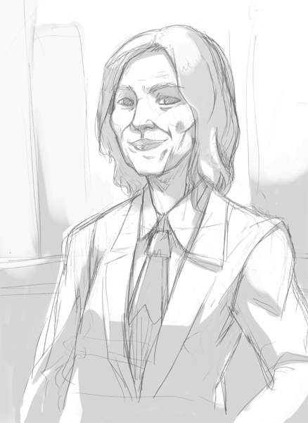tokyo (great akuta), koizumi kono, original, 1boy, formal clothes, greyscale, looking at viewer, male focus, monochrome, necktie, short hair, sketch, solo, suit