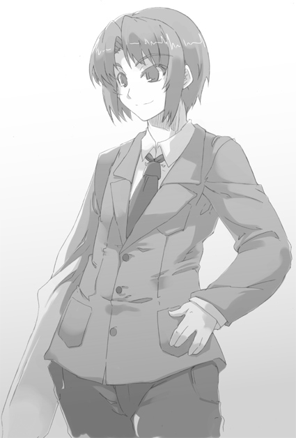 tokyo (great akuta), asakura ryo, asakura ryoko, suzumiya haruhi no yuuutsu, 00s, 1boy, genderswap, genderswap (ftm), greyscale, male focus, monochrome, school uniform, serafuku, solo