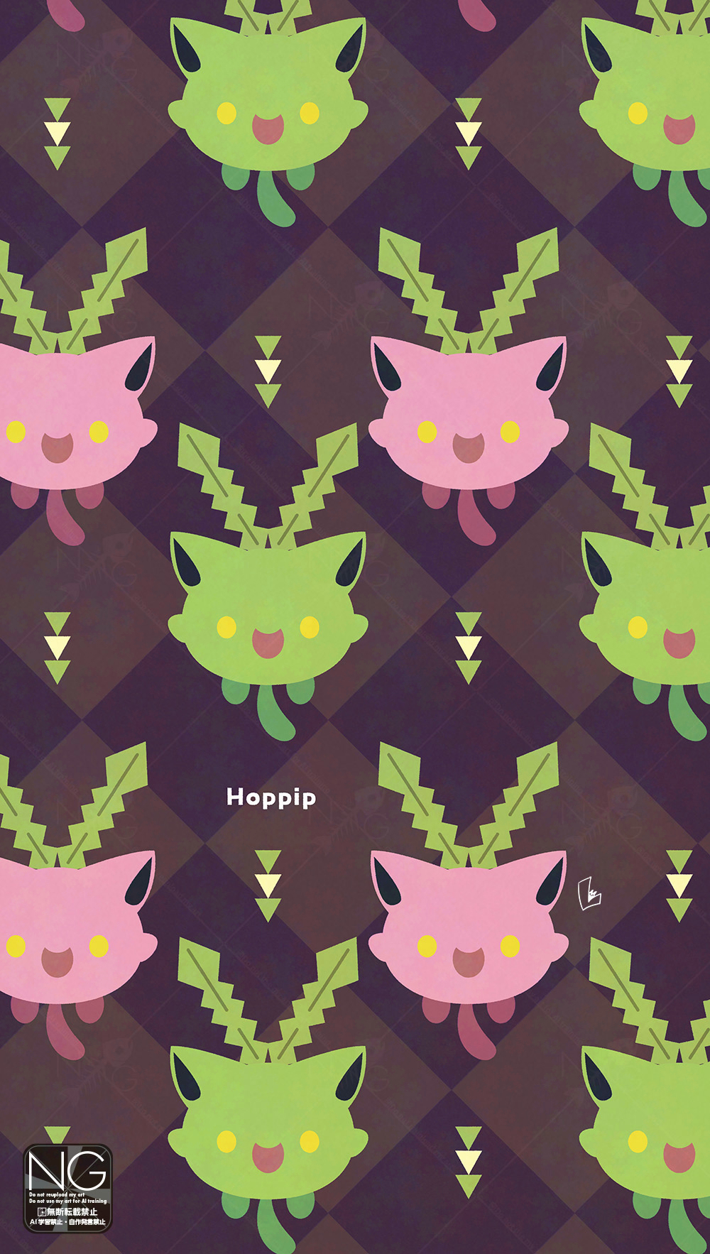 meme (sleepsheep), hoppip, nintendo, pokemon, highres, alternate color, full body, gen 2 pokemon, leaf, looking at viewer, no humans, open mouth, pokemon (creature), pokemon focus, shiny pokemon, smile, tail, yellow eyes