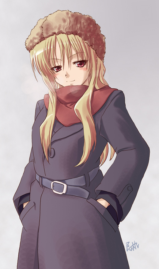 tagme, blonde hair, hat, red eyes, scarf