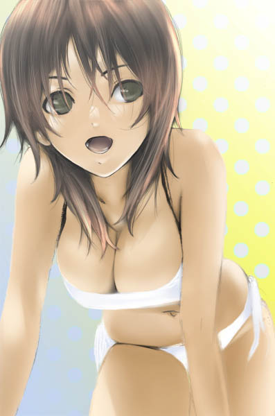 akitama, original, 1girl, bikini, breasts, cleavage, female focus, large breasts, side-tie bikini bottom, solo, swimsuit, white bikini