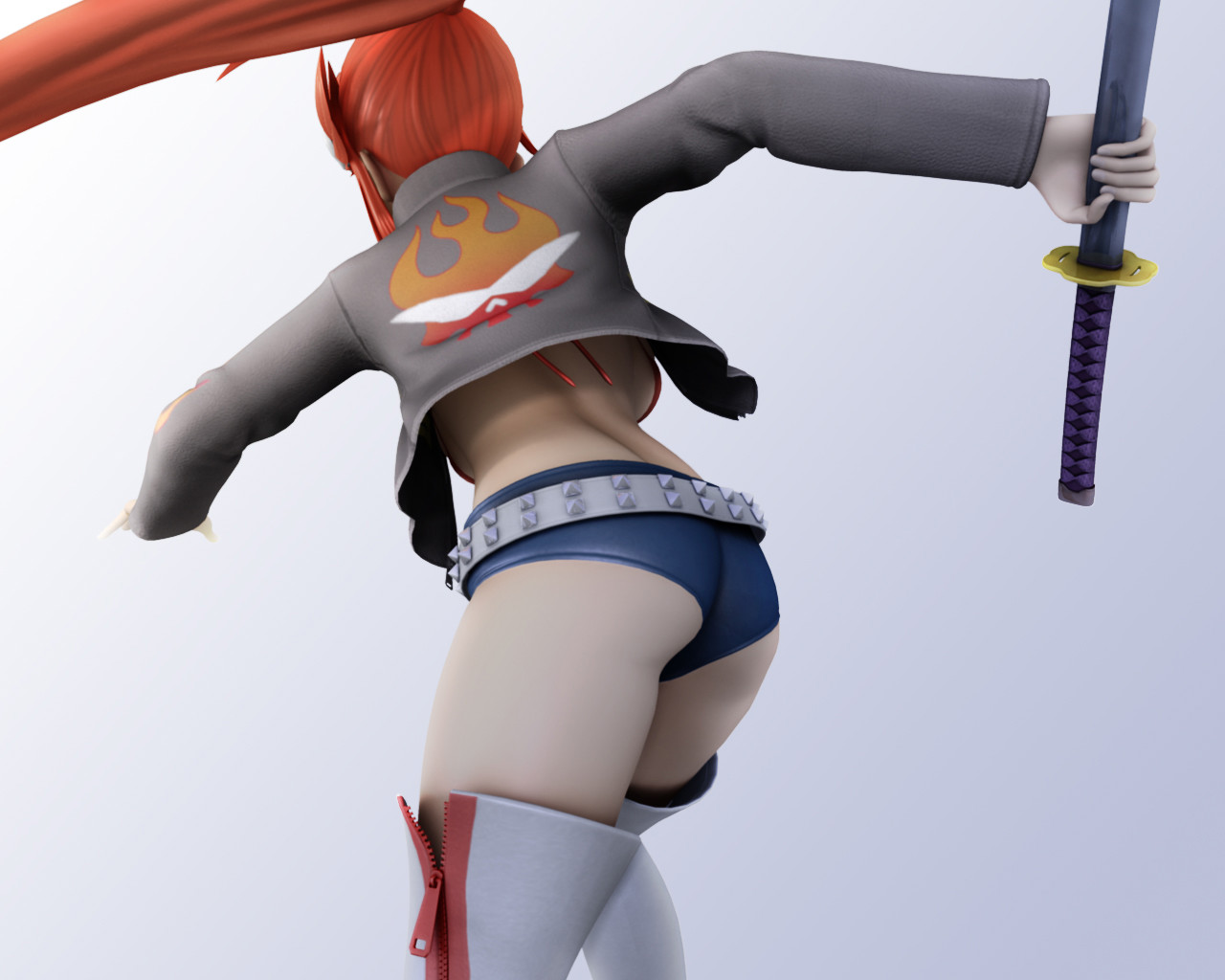 kanzeon, yoko littner, tengen toppa gurren lagann, non-web source, 00s, 1girl, 3d, bikini, bikini top only, female focus, solo, swimsuit, thighhighs