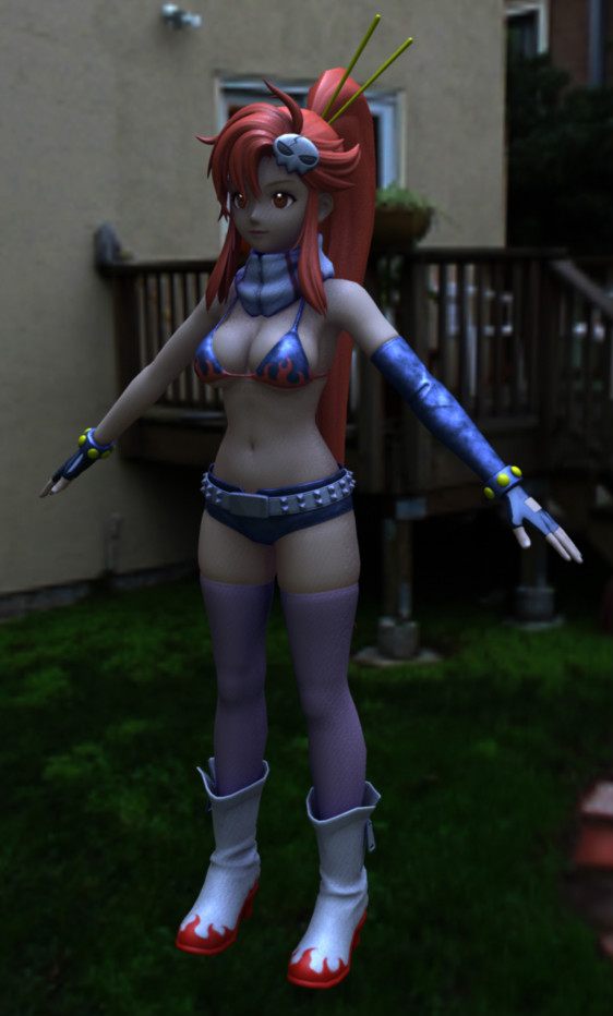 yoko littner, tengen toppa gurren lagann, non-web source, tagme, 00s, 1girl, 3d, bikini, bikini top only, female focus, ponytail, short shorts, shorts, solo, swimsuit
