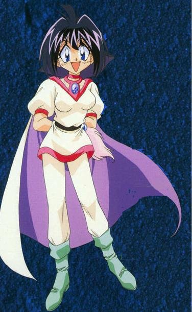 araizumi rui, amelia wil tesla seyruun, slayers, 1990s (style), 1girl, blue background, boots, cape, female focus, green boots, knee boots, pentacle, retro artstyle, solo