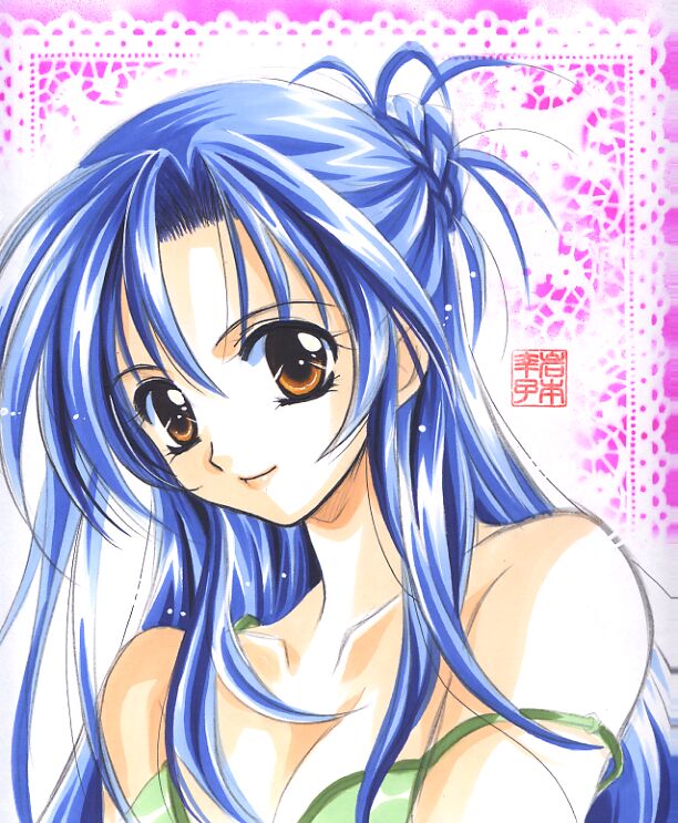 kanna (plum), tagme, 1girl, blue hair, brown eyes, female focus, long hair, solo
