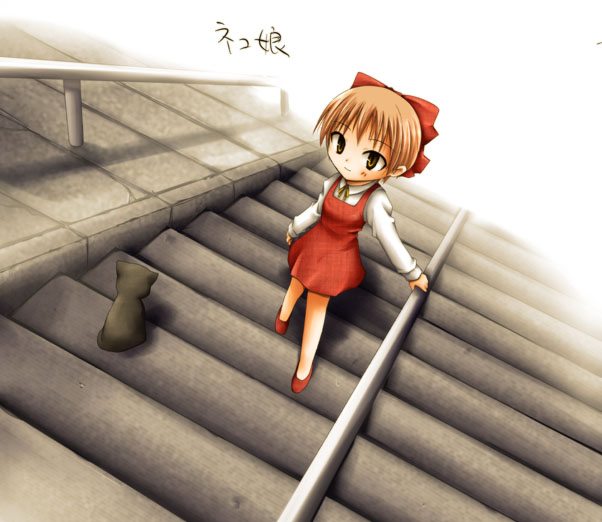 nekomusume, gegege no kitarou, toei company, tagme, cat, stairs