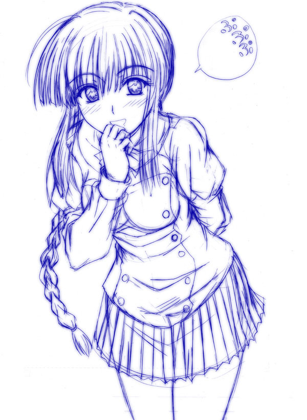 mutsuki (mutumutu), ilfa (to heart), silfa (to heart), to heart (series), to heart 2, 00s, 1girl, female focus, monochrome, purple theme, school uniform, serafuku, sketch, solo