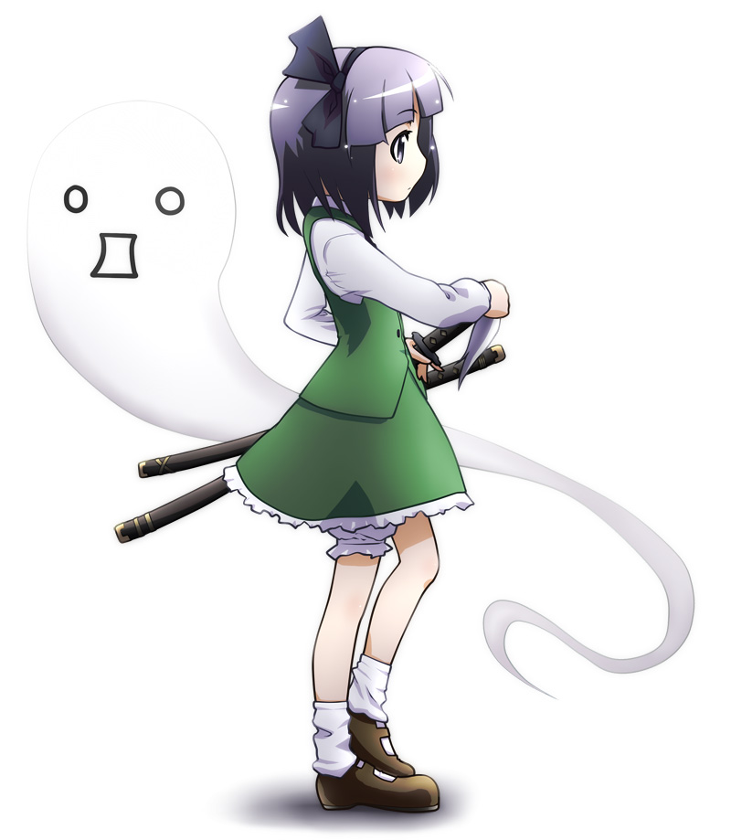 kusaba, kusaba (kusabashiki), konpaku youmu, konpaku youmu (ghost), touhou, 1girl, female focus, hitodama, katana, sheath, sheathed, solo, sword, weapon