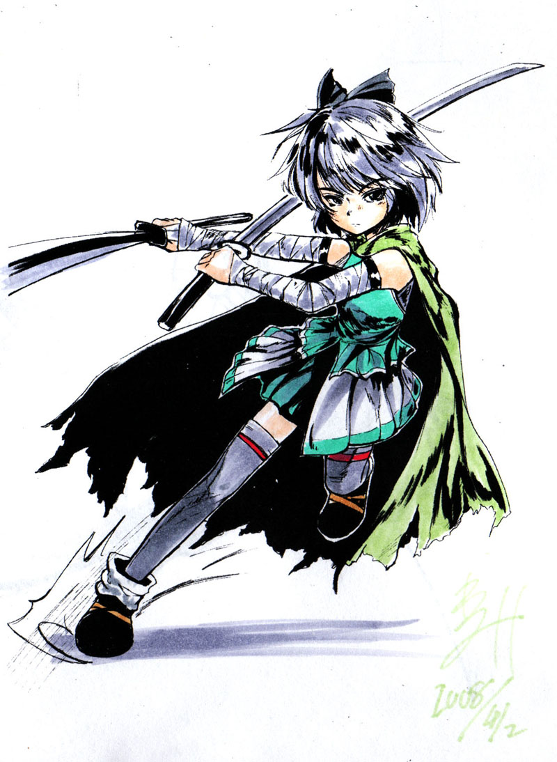 asuima, konpaku youmu, touhou, 1girl, female focus, full body, katana, solo, sword, weapon