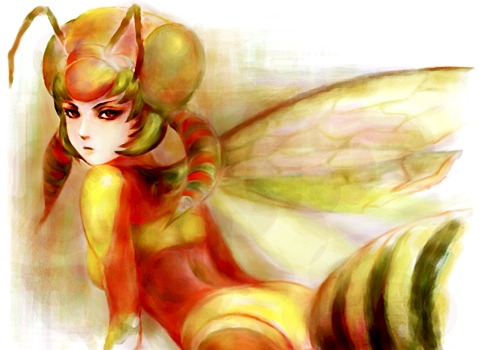fm77 (artist), magus sisters, mindy, final fantasy, final fantasy x, lowres, 00s, 1girl, antennae, arthropod girl, ass, bee, bee girl, bug, female focus, insect wings, monster girl, solo, summon, swimsuit, wings