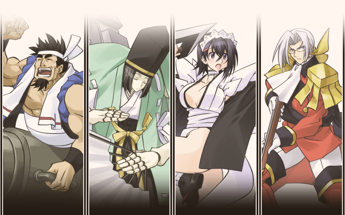 iroha (samurai spirits), samurai spirits, snk, black hair, blue eyes, breasts, cleavage, large breasts, maid headdress