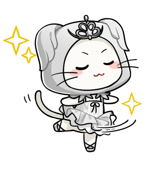 momo (nikki), infinity nikki, nikki (series), artist request, official art, animal, animal focus, ballet, ballet slippers, blush stickers, cat, cloak, closed eyes, closed mouth, clothed animal, dancing, ear covers, feather-trimmed leotard, grey cloak, grey shoes, hood, hood up, hooded cloak, leg up, leotard, motion lines, no humans, official alternate costume, outstretched arms, petticoat, pleated skirt, shoes, skirt, smile, solo, sparkle, tiara, transparent background, whiskers, white cat, white leotard, white skirt