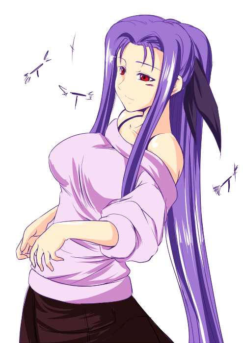 hagane soushi, lutecia, lutecia alpine, lyrical nanoha, mahou shoujo lyrical nanoha, mahou shoujo lyrical nanoha strikers, 00s, aged up, breasts, casual, large breasts, long hair, purple hair, red eyes, solo, very long hair