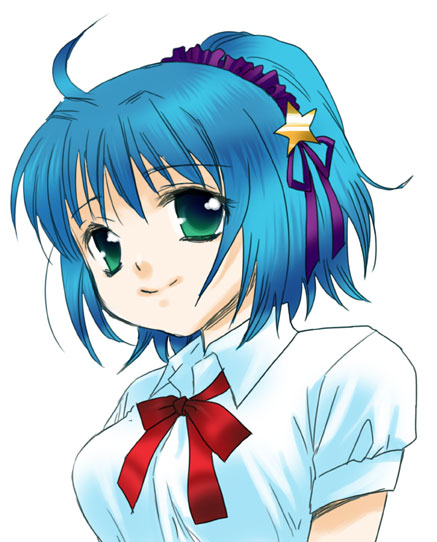 kurono kurumu, rosario+vampire, 00s, blue hair, green eyes, ribbon, short hair, solo