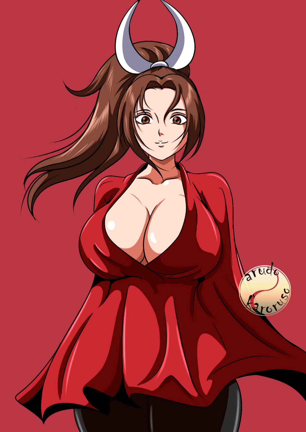 shiranui mai, fatal fury, hollow knight, hollow knight: silksong, highres, 1girl, breasts, cosplay, large breasts, long hair