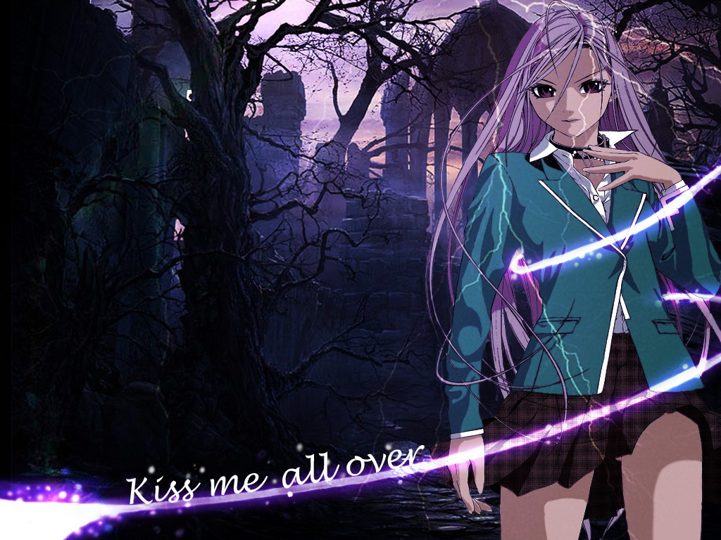 akashiya moka, inner moka, rosario+vampire, 00s, 1girl, choker, female focus, long hair, school uniform, solo, very long hair, white hair