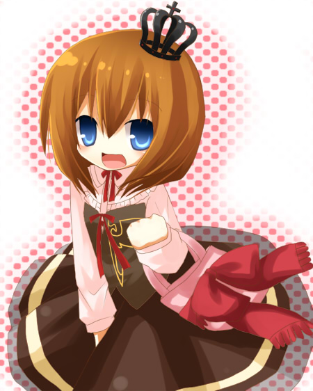 yuzuki (yuduame), ushiromiya maria, umineko no naku koro ni, bad id, bad pixiv id, 00s, 1girl, :o, bag, blue eyes, bow, brown hair, crown, dress, elbow carry, female focus, handbag, no nose, ribbon, short hair, solo