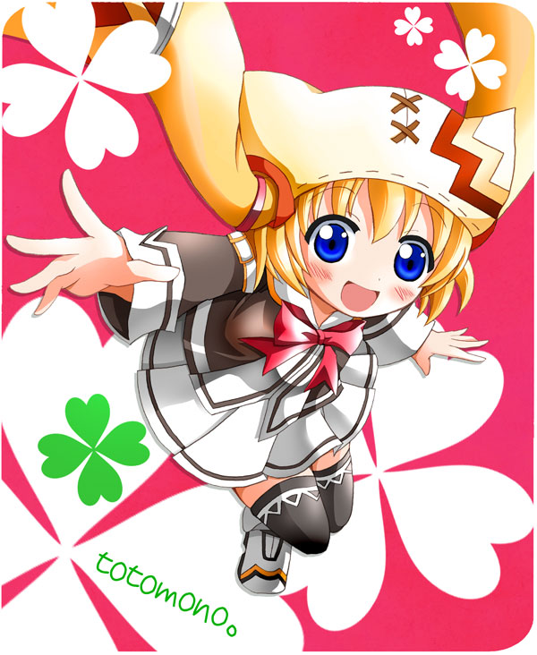 tsukamoto tsukasa, khulaz, acquire, ken to mahou to gakuen mono, 1girl, blonde hair, blue eyes, blush, female focus, hat, solo, thighhighs, zettai ryouiki