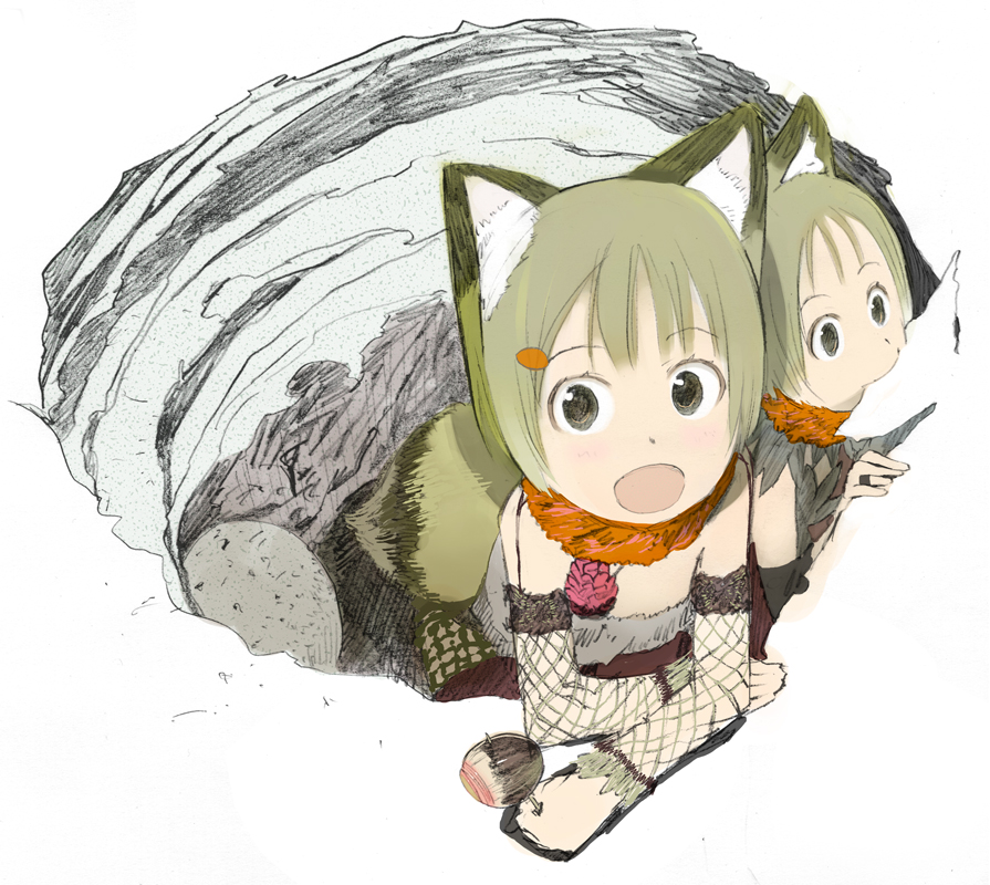 okama, original, animal ears, mouth hold, tail