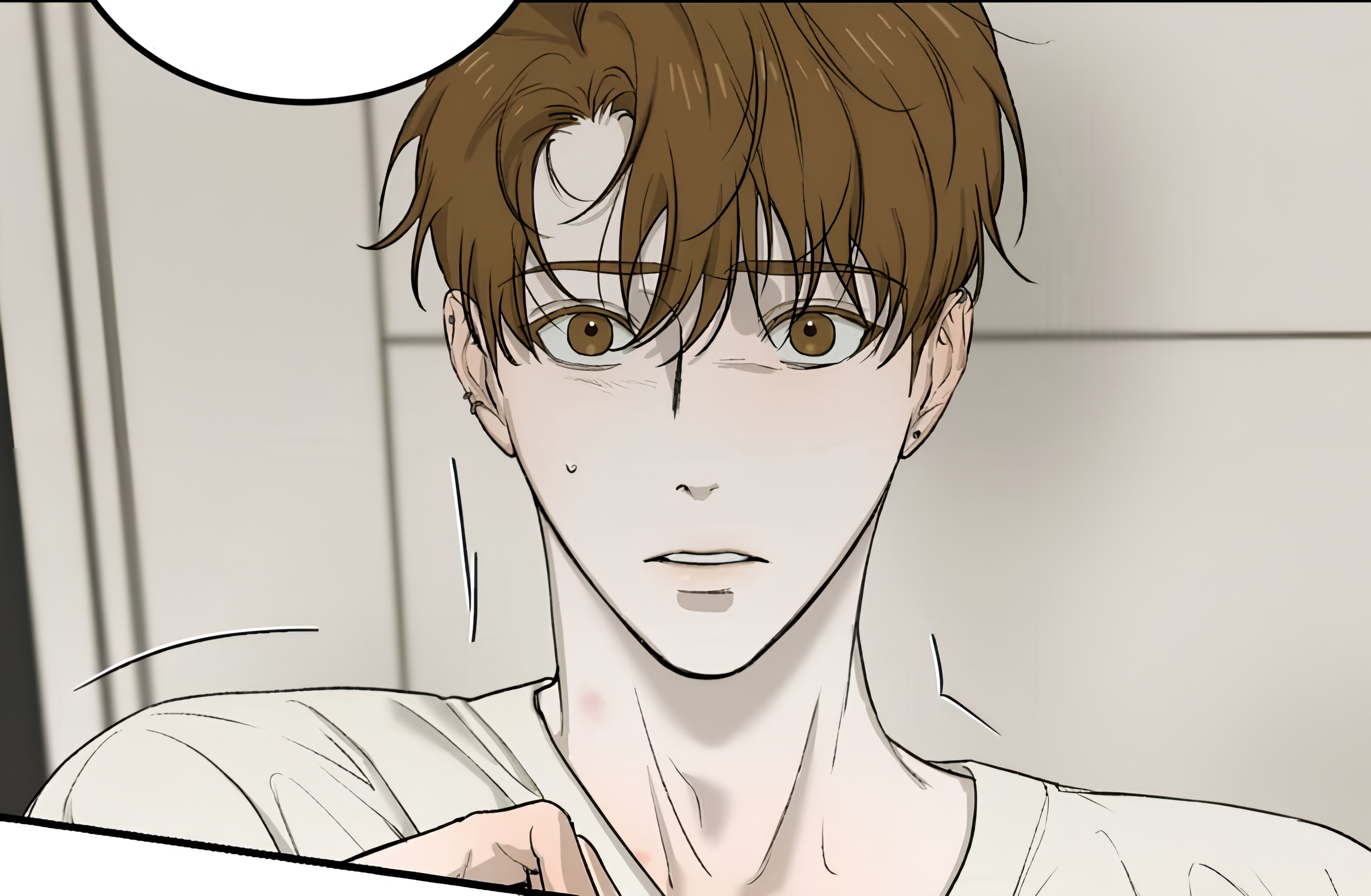 highres, tagme, 1boy, brown eyes, brown hair, lee yejun, male focus, shirt, the deepest cofession, white shirt