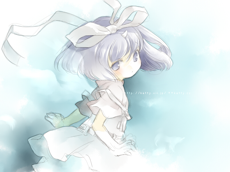 lu petit, eiko carol, final fantasy, final fantasy ix, bad id, bad pixiv id, 00s, 1girl, blue eyes, blue hair, child, female focus, gradient background, horns, matching hair/eyes, ribbon, single horn, solo
