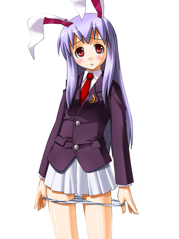 umekichi, reisen udongein inaba, touhou, 1girl, animal ears, blush, female focus, panties, panty pull, rabbit ears, solo, underwear