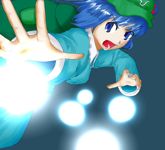 kawashiro nitori, touhou, bad id, bad pixiv id, 1girl, backpack, bag, danmaku, female focus, randoseru, solo, two side up