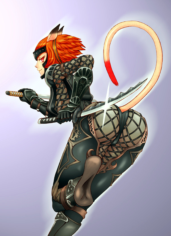 mithra (ff11), final fantasy, final fantasy xi, 00s, animal ears, ass, red hair, tail