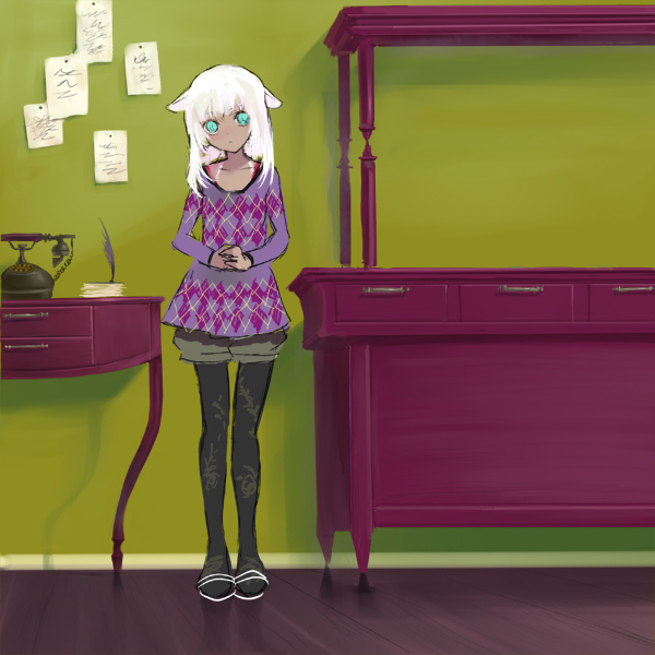 amakura, animal ears, green eyes, pantyhose, white hair