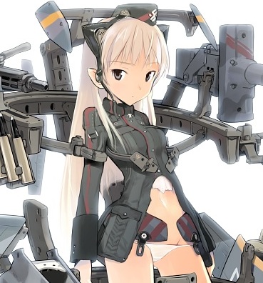 shimada fumikane, arsia (shimada fumikane), lowres, 1girl, black eyes, blonde hair, female focus, long hair, lowleg, lowleg panties, mecha musume, panties, pointy ears, solo, underwear
