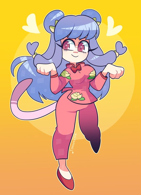 rhea burtram, shampoo (ranma 1/2), ranma 1/2, 1girl, cat tail, chinese clothes, double bun, hair bun, hair ornament, long hair, purple hair, sidelocks, tail
