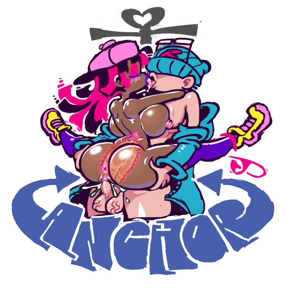 minuspal, taggi, original, character request, 1boy, 1girl, :o, anus, ass, baseball cap, bouncing breasts, breasts, breasts out, carrying, carrying person, cervix, dark-skinned female, dark skin, english text, french kiss, girl on top, grabbing another's ass, grabbing own ass, groping, happy sex, hat, hetero, huge ass, interracial, kiss, large breasts, large penis, looking at another, narrow waist, nipple stimulation, nipples, nude, open clothes, panties, penis, pink hair, pink panties, purple eyes, purple lips, saliva, sex, simple background, spread legs, standing, standing sex, straddling, strapless, sweat, testicles, thong, tongue, tongue out, underwear, vaginal, wide hips, x-ray