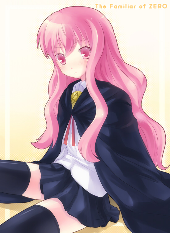 6u (eternal land), kiyu, louise francoise le blanc de la valliere, zero no tsukaima, 00s, 1girl, cape, copyright name, female focus, pentacle, solo, thighhighs, zettai ryouiki