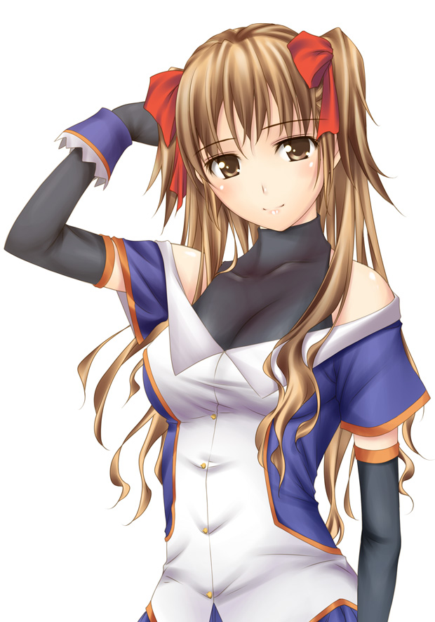 ribucci, ogata rina, white album, white album (series), 1girl, blush, breasts, brown eyes, brown hair, cleavage, female focus, hair ribbon, long hair, medium breasts, ribbon, solo