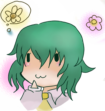 kazami yuuka, touhou, lowres, 1girl, :3, ascot, chibi, female focus, flower, green hair, portrait, short hair, solid circle eyes, solo