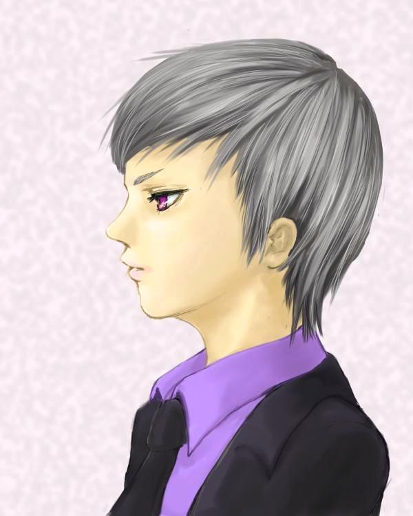 ushiromiya kyrie, umineko no naku koro ni, silver hair, tagme, 00s, purple eyes, short hair, solo