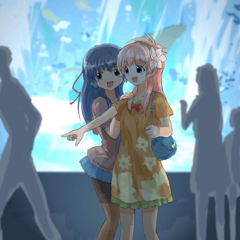 nyama, karasuma chitose, milfeulle sakuraba, broccoli (company), galaxy angel, brown legwear, bad id, bad pixiv id, 00s, 2girls, aquarium, multiple girls, pantyhose