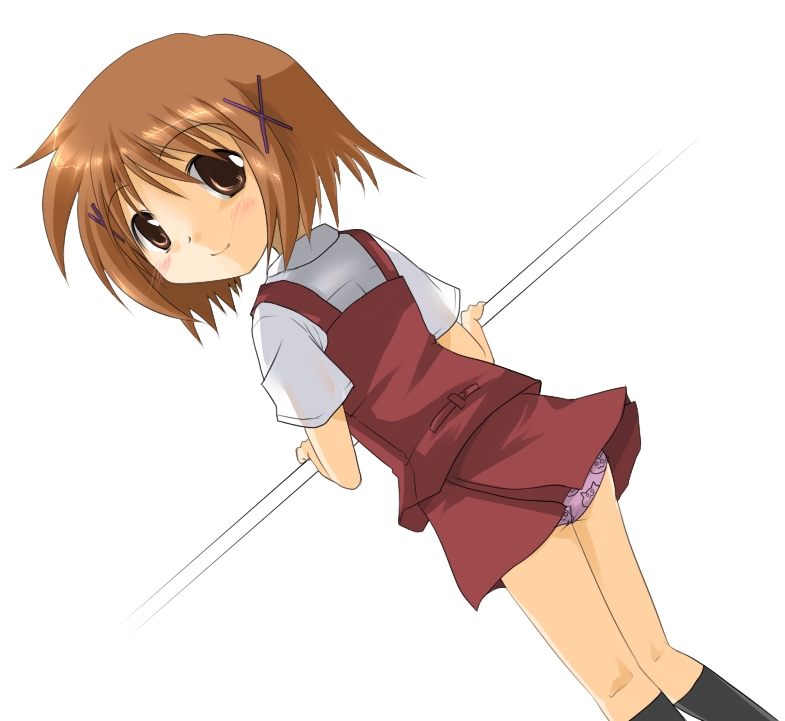 yoshizawa hikoto, yuno (hidamari sketch), hidamari sketch, bad id, bad pixiv id, 00s, 1girl, animal print, cat panties, cat print, cat print panties, female focus, panties, print panties, purple panties, school uniform, serafuku, solo, underwear, yamabuki high school uniform