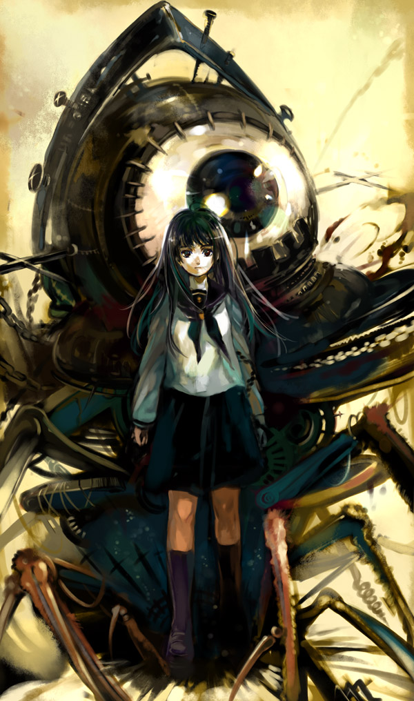 ame yamori, original, tagme, black hair, brown eyes, eye focus, school uniform, serafuku, solo