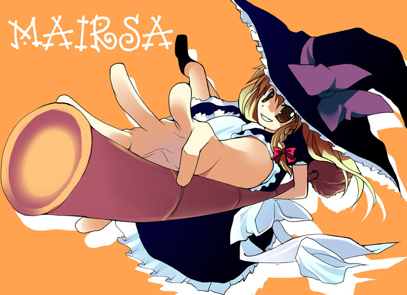 tatami to hinoki, kirisame marisa, touhou, 1girl, blonde hair, broom, broom riding, brown eyes, female focus, hat, long hair, solo