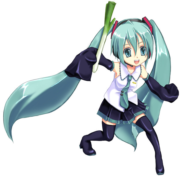 popi (pixiv), vi (ena0930), hatsune miku, vocaloid, bad id, bad pixiv id, 1girl, aged down, child, female focus, green hair, long hair, skirt, solo, thighhighs, twintails