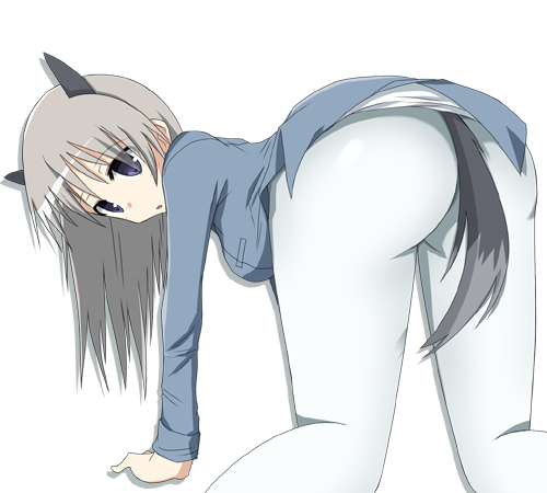 eila ilmatar juutilainen, strike witches, world witches series, lowres, 00s, 1girl, animal ears, ass, female focus, pantyhose, solo, tail, white pantyhose