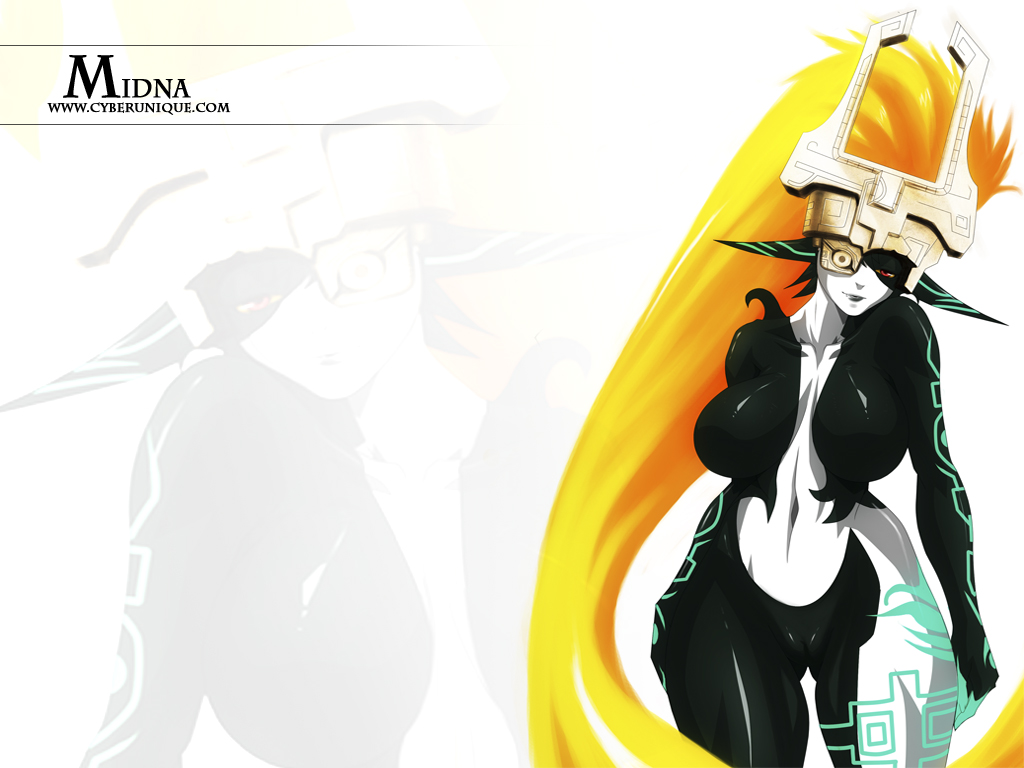 cyberunique, midna, the legend of zelda, the legend of zelda: twilight princess, bad tag, breasts, curvy, large breasts, long hair, orange hair, personification, plump, pointy ears, red eyes, wide hips