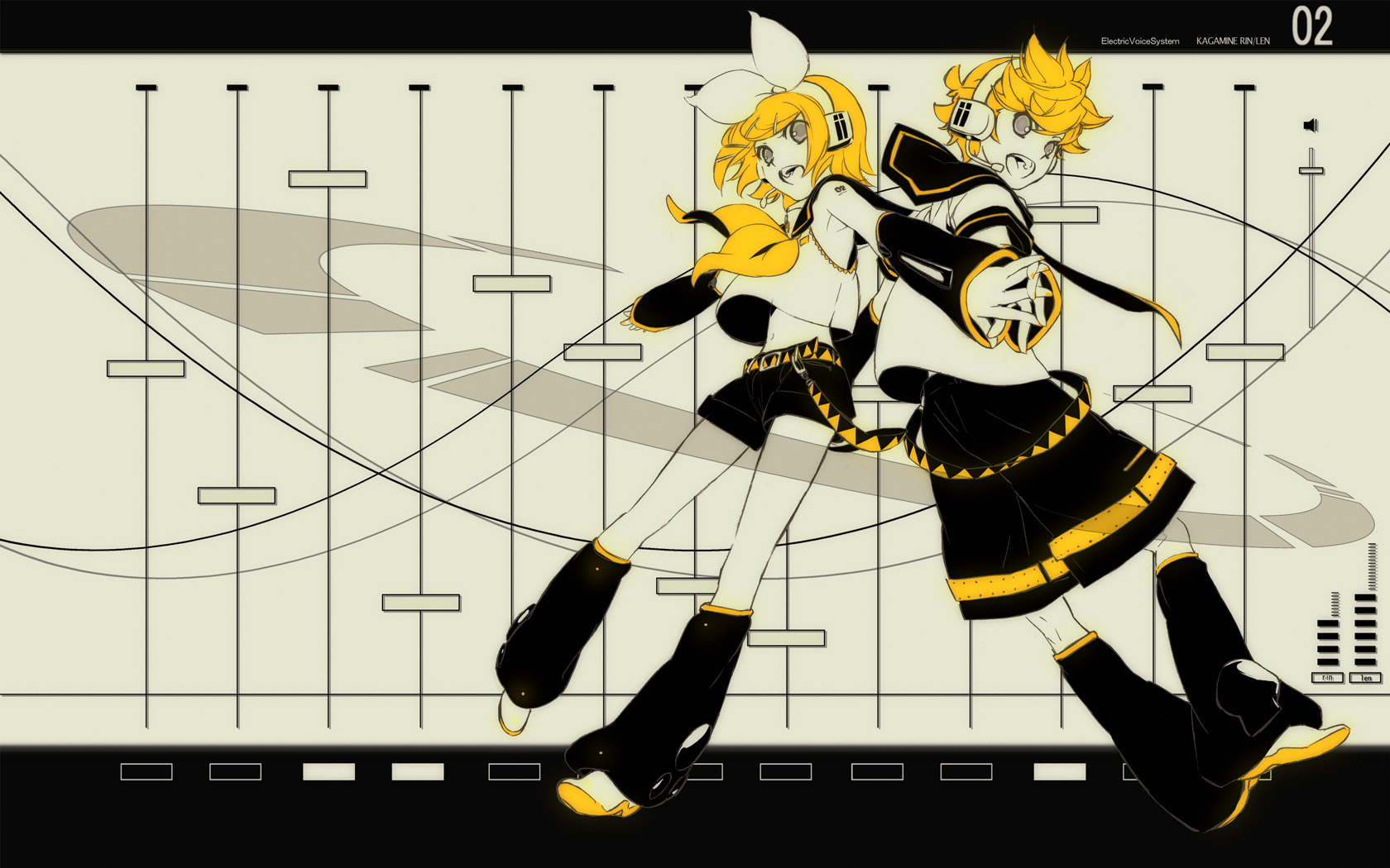 kawamura (pixiv11084), sakaki kuuya, kagamine len, kagamine rin, vocaloid, highres, 1boy, 1girl, brother and sister, siblings, twins